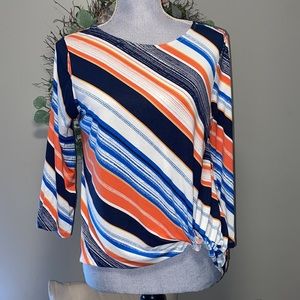 Ruby Red Petites colorful Striped tied front Top 3/4 Sleeves petite medium PM